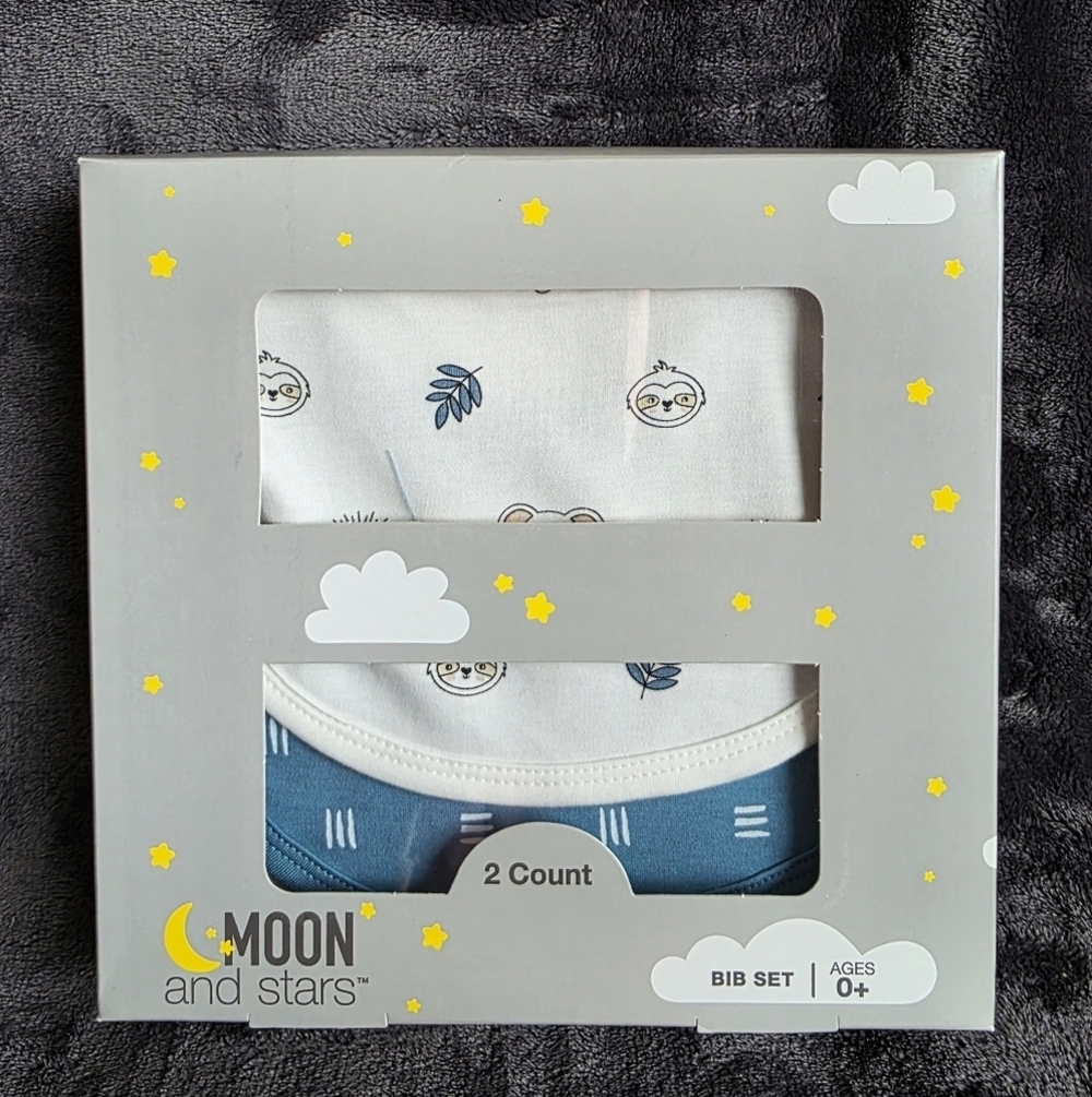 New MOON AND STARS newborn baby boy gift bib set, 100% cotton